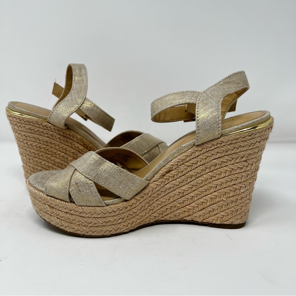 Michael Kors Gold and Tan Wedge Sandals - Picture 3 of 8